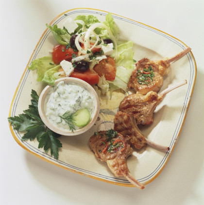 Lamb chops with tzatziki and a country salad (Greece)