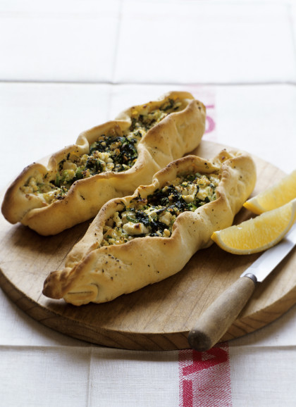Spinach and cheese pide (Turkish bread boats)
