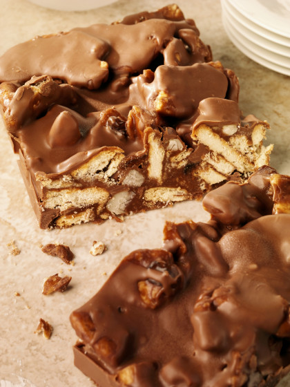 Chocolate biscuit cake with nuts