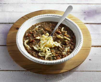 Lentil stew with Spätzle (Swabian egg noodles)