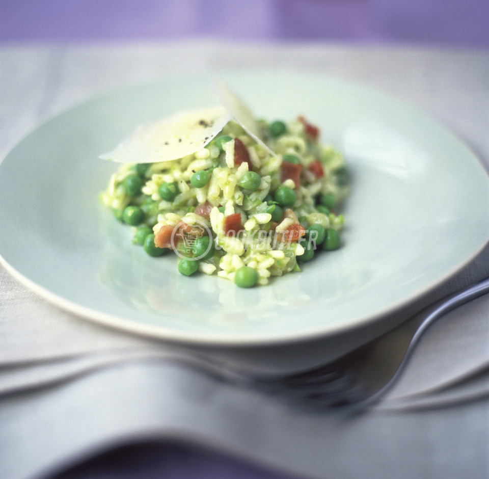 Risi e bisi (rice and peas with diced bacon and Parmesan) | preview