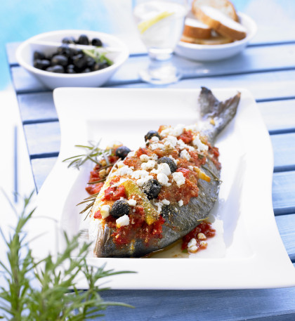 Whole sea bream cooked Greek style