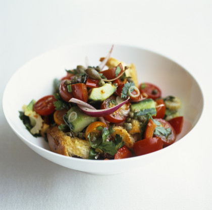 Panzanella (bread and tomato salad), Tuscany, Italy