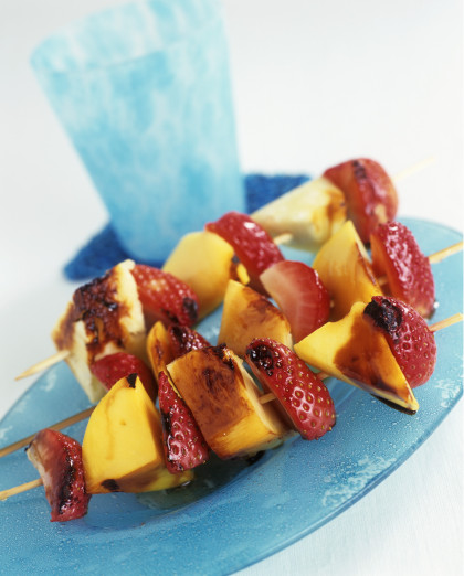 Grilled pineapple, mango and strawberry kebabs