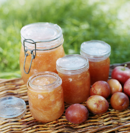 Home-made plum and apple jam