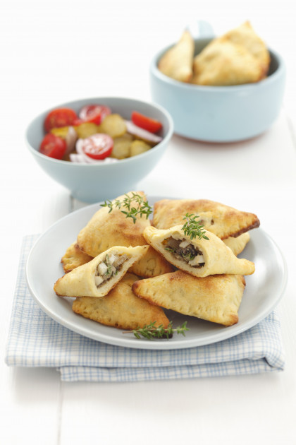 Mushroom and egg pasties with potato pastry