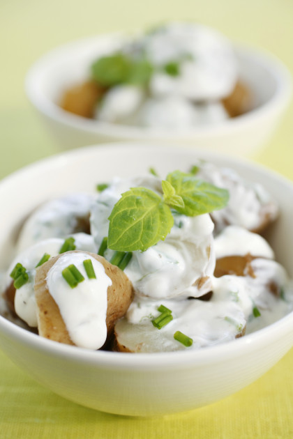 Potato salad with a yogurt dressing and mint