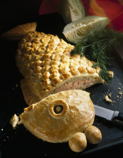 Russian salmon pierogi with white cabbage