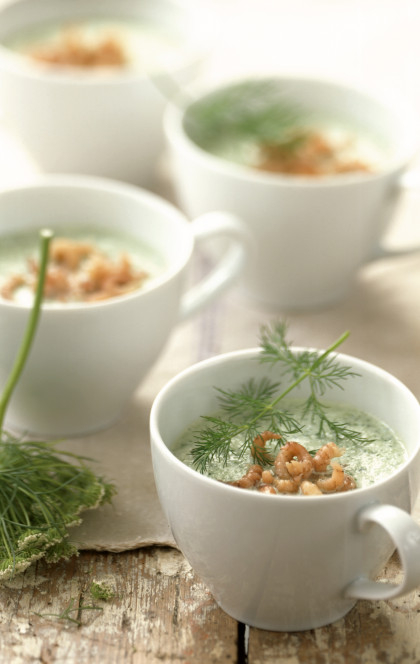 Cucumber Soup with Shrimps and Dill