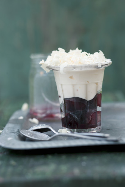 White chocolate mousse with cherries