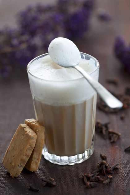 Chai tea latte with milk foam