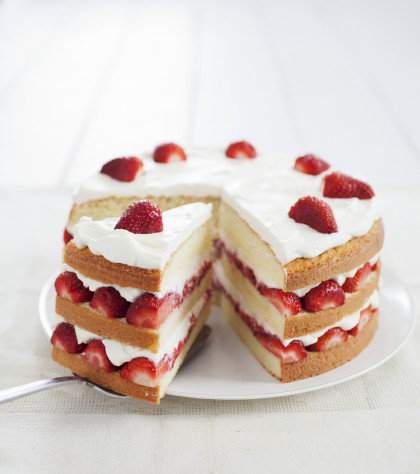 Layered strawberry and cream cake