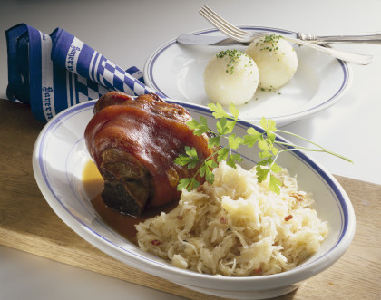 Roast knuckle of pork with sauerkraut