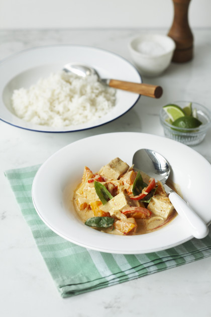 Vegan Red Thai curry with tofu and vegetables