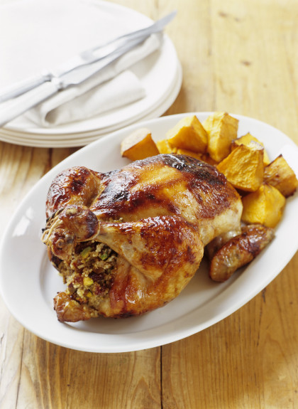 Roast chicken, Moroccan style (with couscous stuffing)