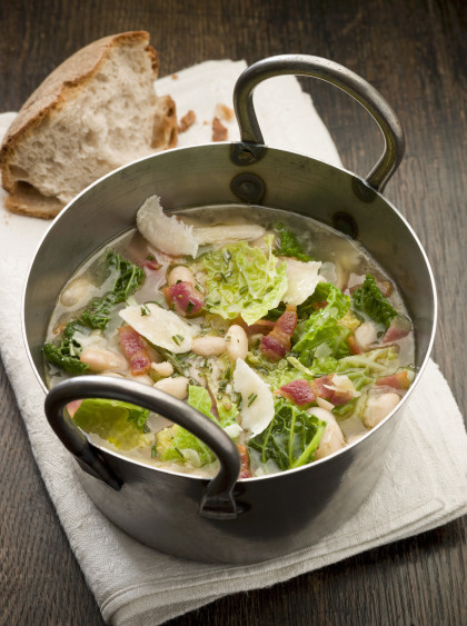 Ribollita (cabbage soup with beans and bacon, Italy)