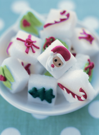 White sugar cubes with Christmas decoration