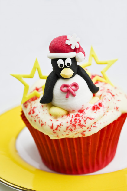 Christmas cupcake with an iced penguin