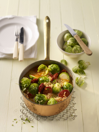 Brussels sprouts with rice and chorizo (gluten-free)
