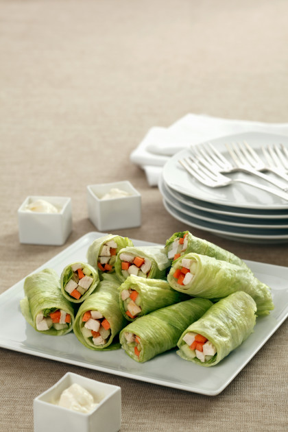 Paleo Lettuce rolls filled with chicken and carrots with mayonnaise