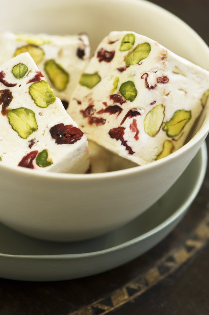 White nougat with pistachios and dried fruit