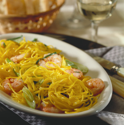 Pasta capelli d`angelo with prawns (angel's hair pasta)
