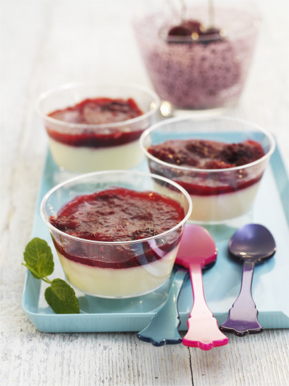 Panna cotta with berry and cherry sauce