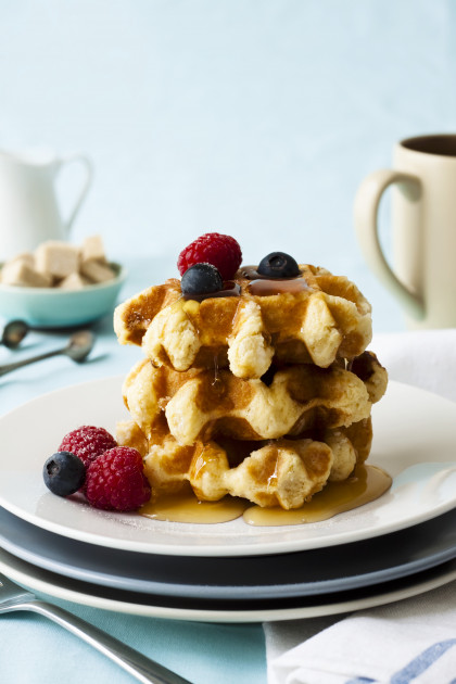 Belgian waffles with maple syrup and berries (Paleo)