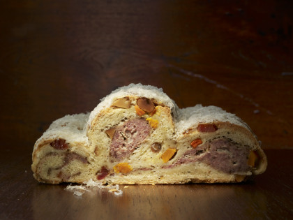 Gluten-free Savoury Stollen with bacon and pumpkin (traditional German Christmas cake)