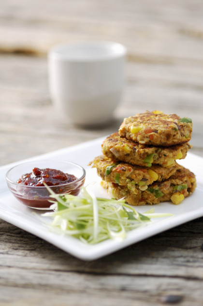 Crab and sweetcorn cakes with chilli