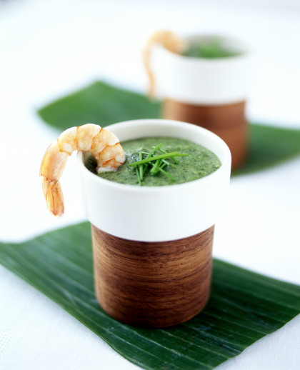 Calalou: green vegetable soup with prawns (Creole)