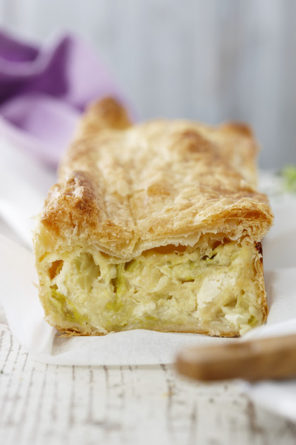 Gluten-free Puff pastry slice with leek filling