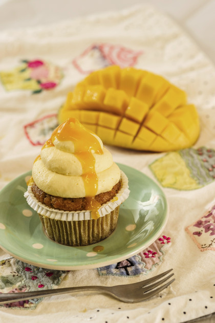 Chocolate cupcake with a mango topping