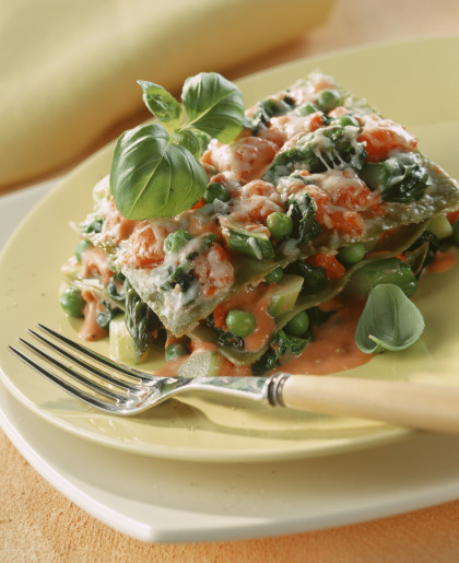 Gluten-free, dairy-free Lasagne with spring vegetables