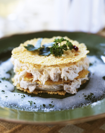 Mille feuilles with stockfish purée