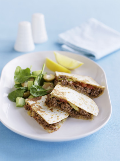 Quesadillas with minced beef and side salad