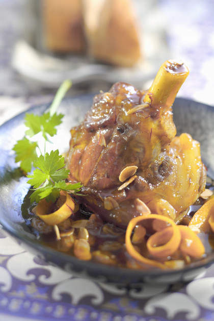 Lamb shank tagine with orange and almonds