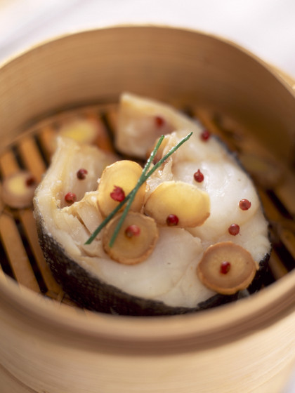 Steamed cod and ginger