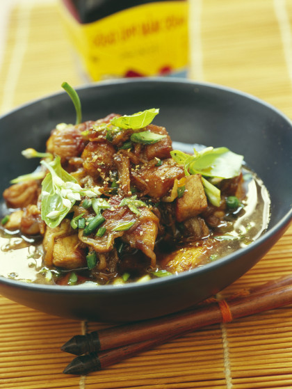 Vietnamese-style chicken fricassee with soy sauce and basil