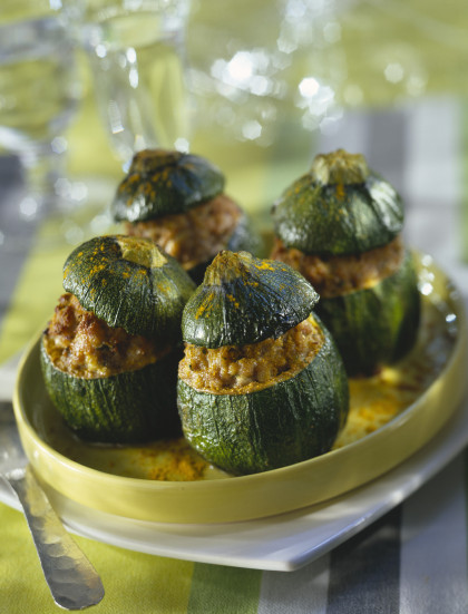 Spiced stuffed courgettes