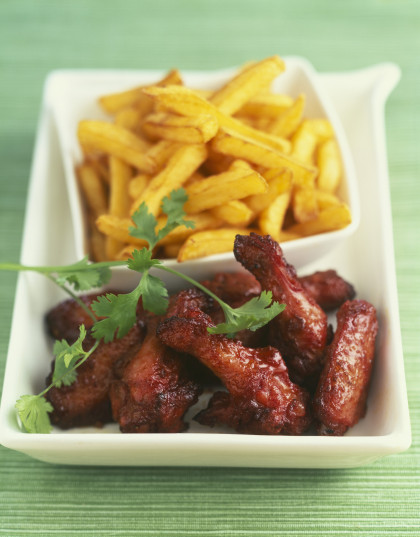 Sticky Chicken and French Fries