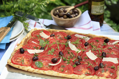 Tomato and olive savoury tart
