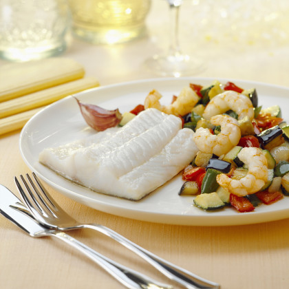 Steamed Fish with Prawn and Roasted Vegetable Ratatouille