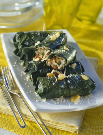 Vine leaves stuffed with rice and dried fruit
