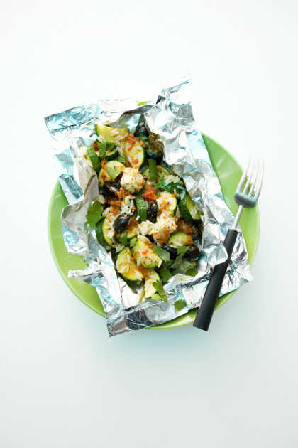 Gluten, dairy and sugar free Vegetable Parcel with Rice and Feta