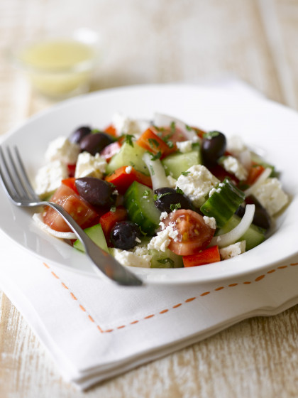 Gluten-free Greek-style Salad with Tomato, Cucumber and Olives