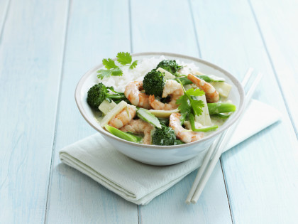 Gluten-free Green Thai Curry with Prawns and Rice