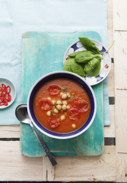 Sweet potato and tomato soup with chickpeas