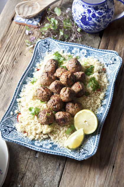 Moroccan lamb meatballs on a bed of couscous