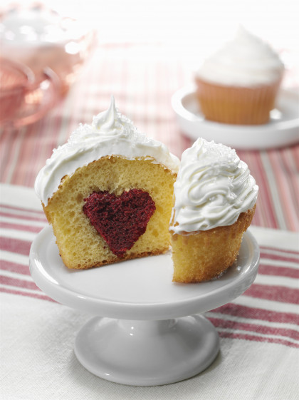 Cupcake with red velvet heart centre